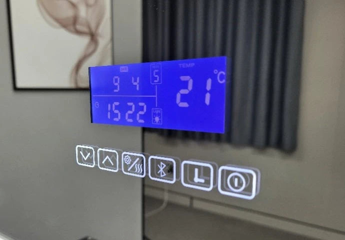Chandler Frameless Frosted edge LED Mirror with bluetooth Masterpiece Mirrors