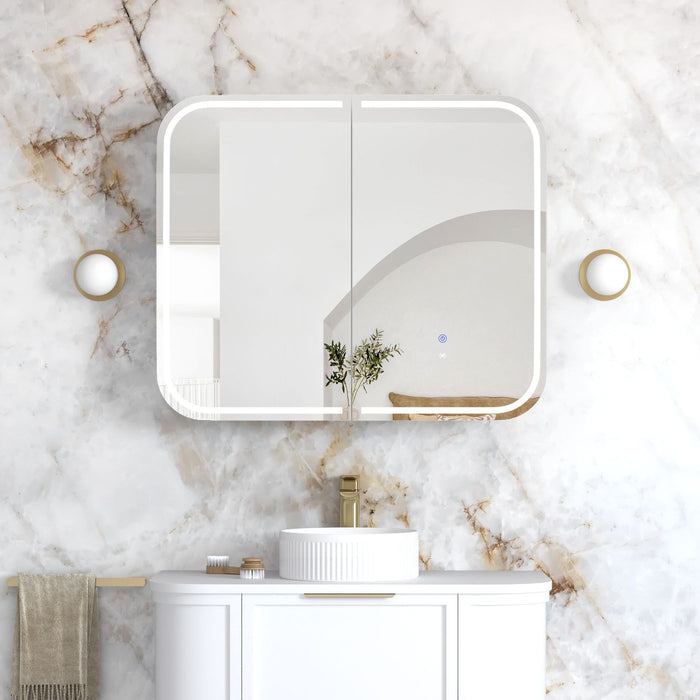 LED Newport Shaving Cabinet Satin white 900x750mm