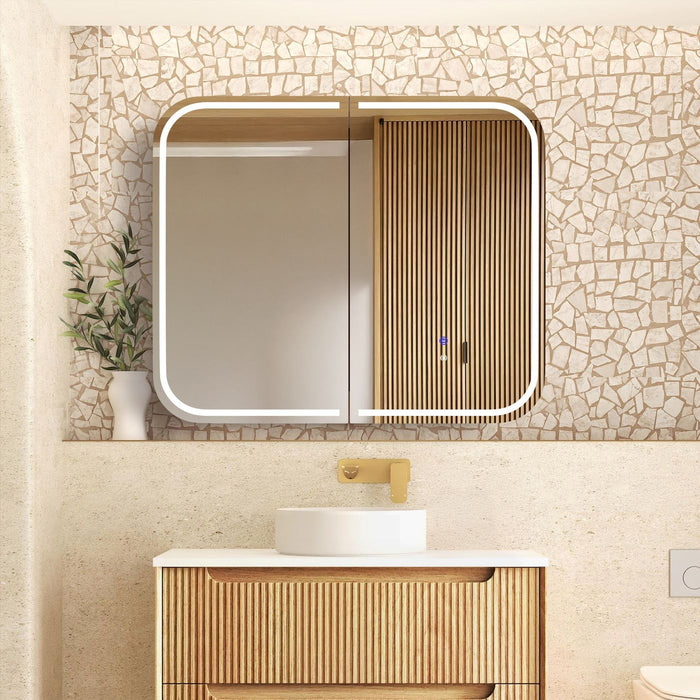 LED Newport Shaving Cabinet Natural Oak 900x750mm