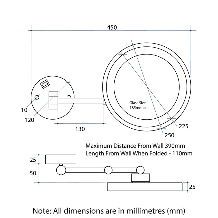 3x Magnification Brushed Brass Mirror with Light thermogroup