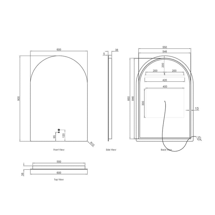 ARCHIE LED Frameless Mirror 900 x 600mm Otti Australia