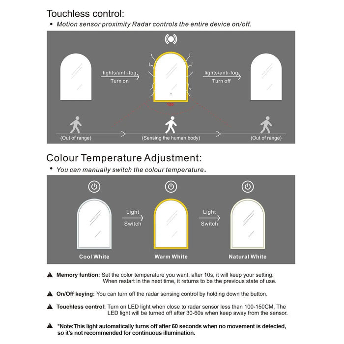 ARCHIE LED Frameless Mirror 900 x 600mm Otti Australia