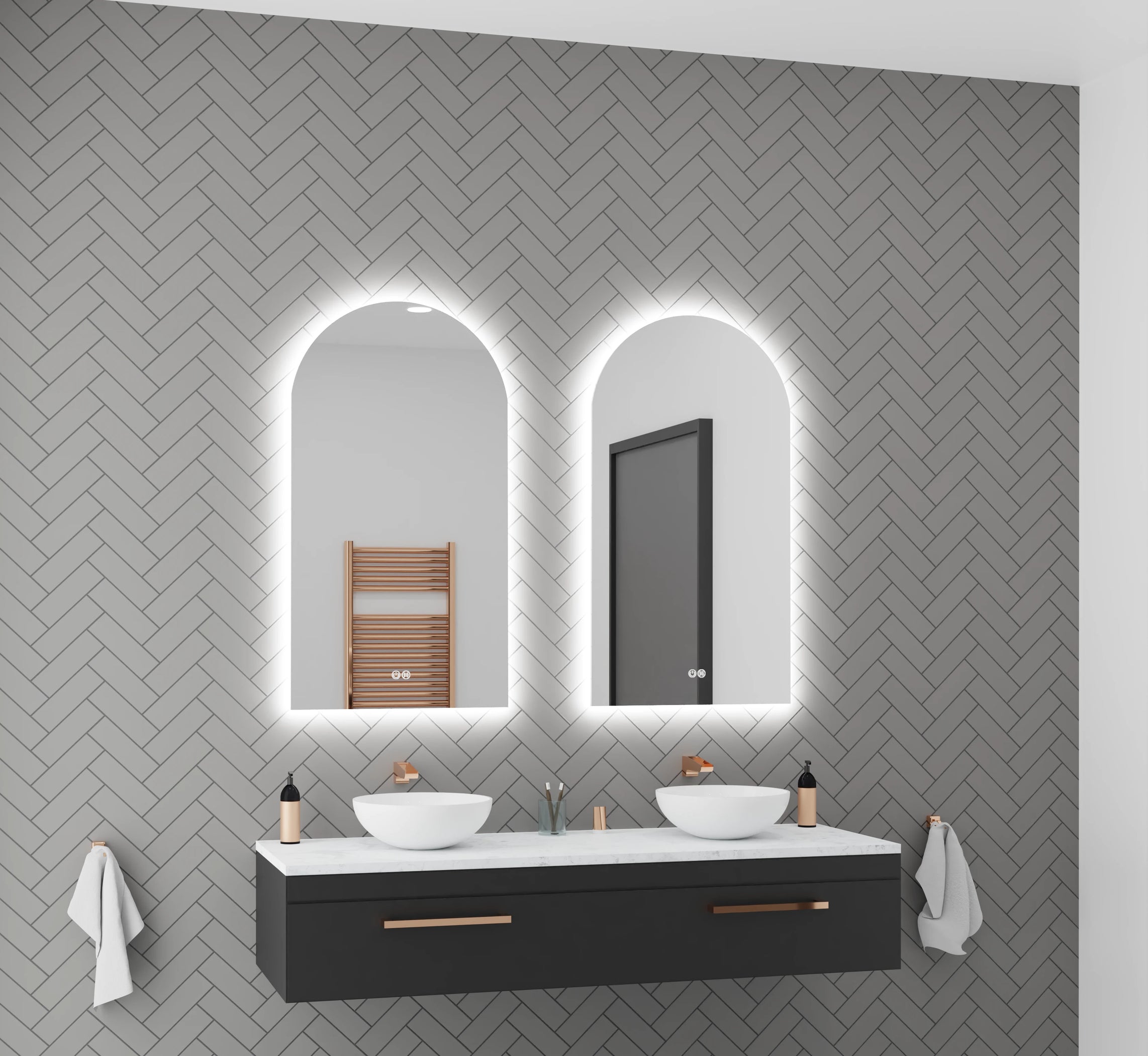AURA frameless backlit LED Arch Mirror with 3 Colours by Lumixe mirrors ...