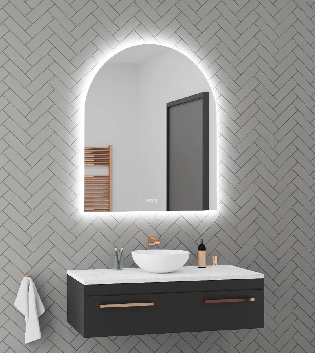 AURA frameless backlit LED Arch Mirror with 3 Colours by Lumixe mirrors ...