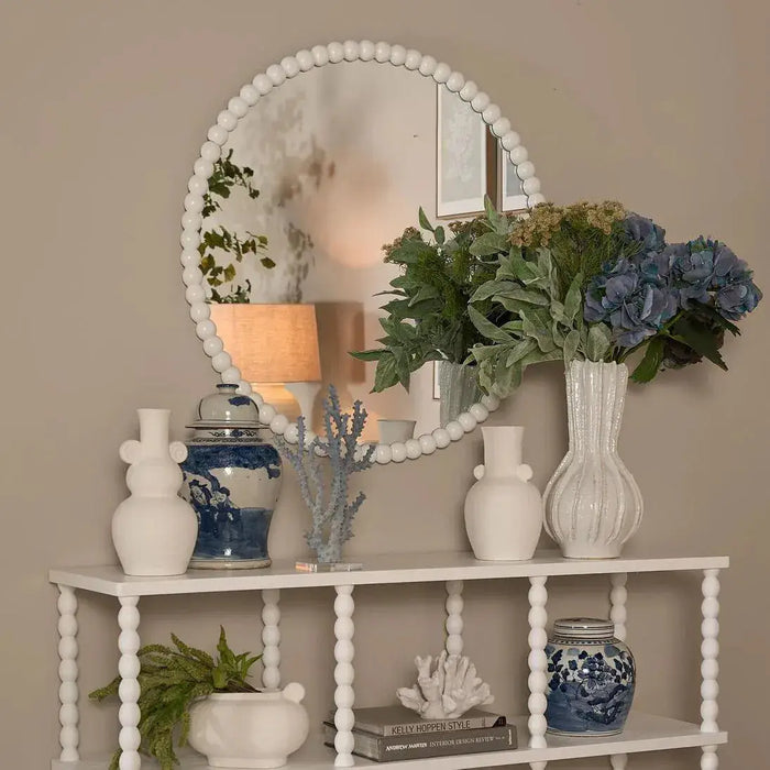 Bobbin Round Mirror White
