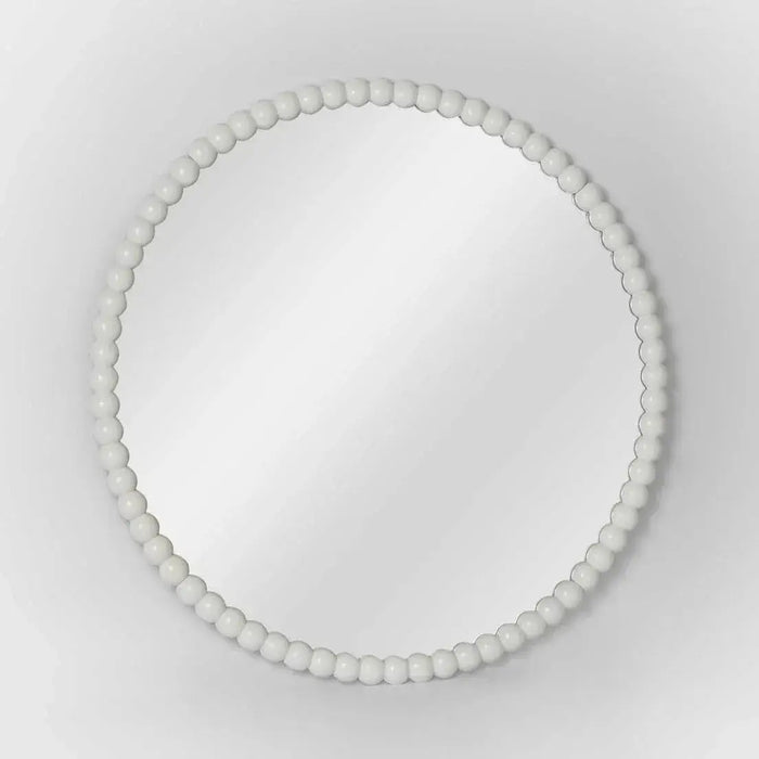 Bobbin Round Mirror White