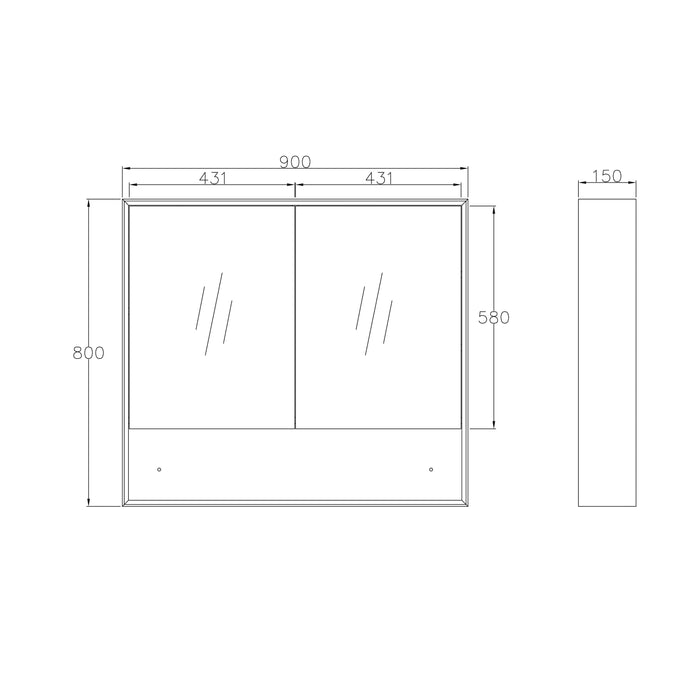 Byron Shaving Cabinet 900mm x 800mm Oak Otti Australia