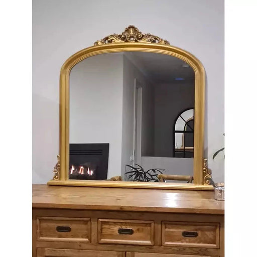 Charlotte French Antique Gold Arch Mantle Mirror Masterpiece Mirrors