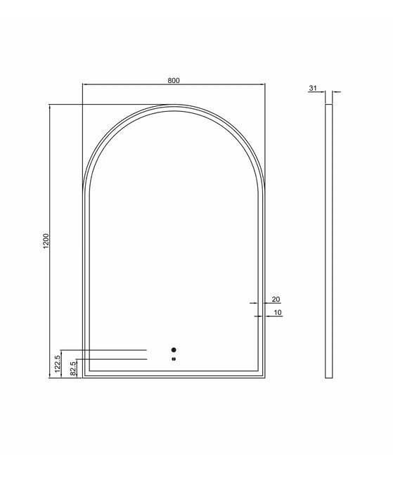 LED Archie Metal Frame Mirror Gold 1200x800mm Otti Australia