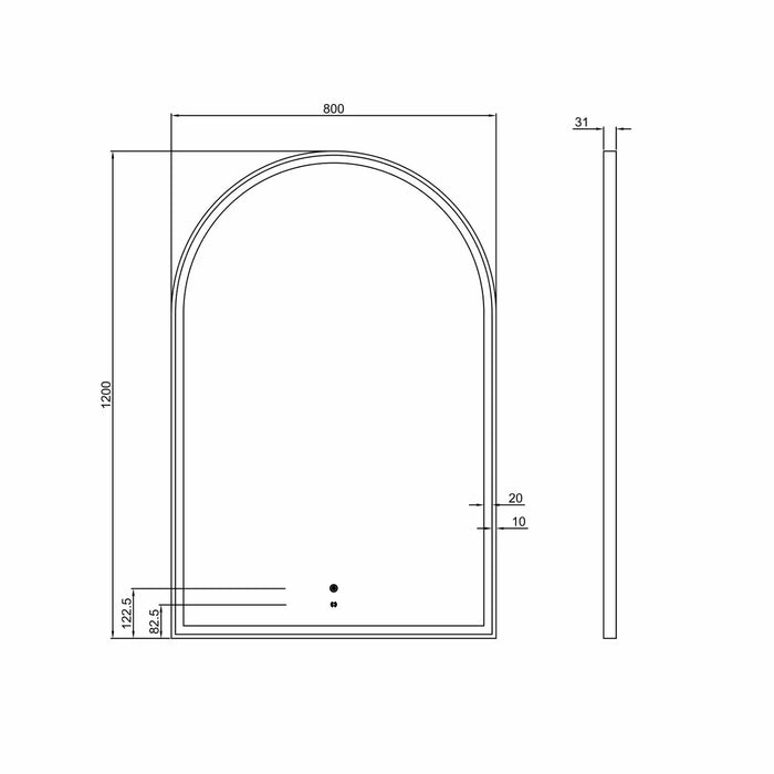 LED Archie Metal Frame Mirror White 1200x800mm Otti Australia