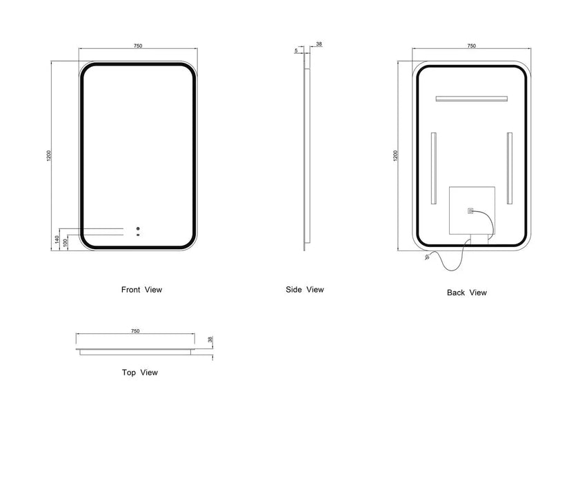 LED Newport Mirror Frameless Soft Square 1200x750mm Otti Australia
