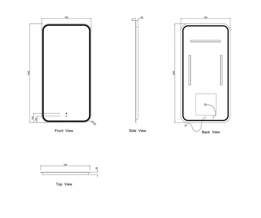 LED Newport Mirror Frameless Soft Square 1500x750mm Otti Australia