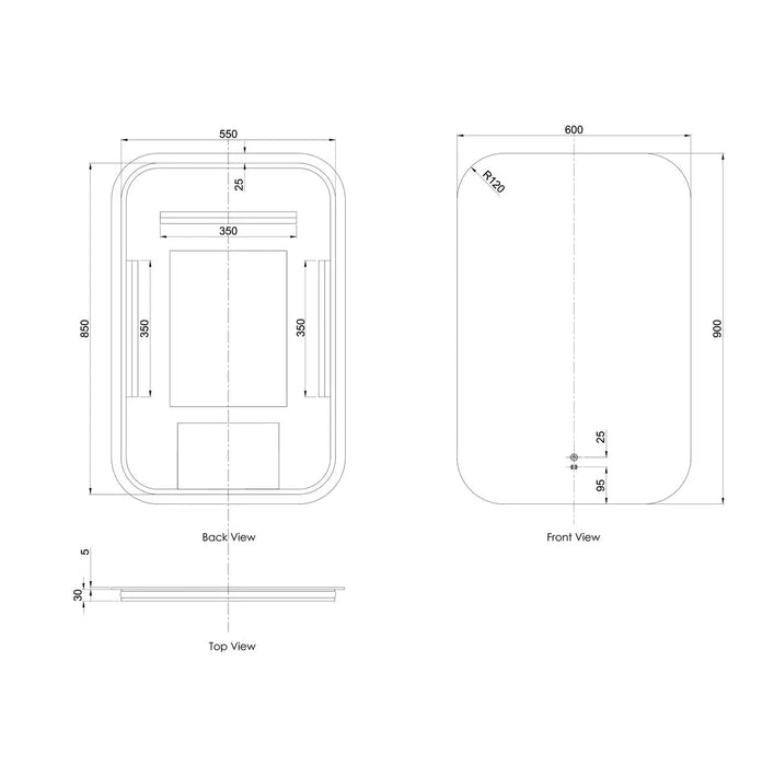 LED Newport Mirror Frameless Soft Square 900x600mm