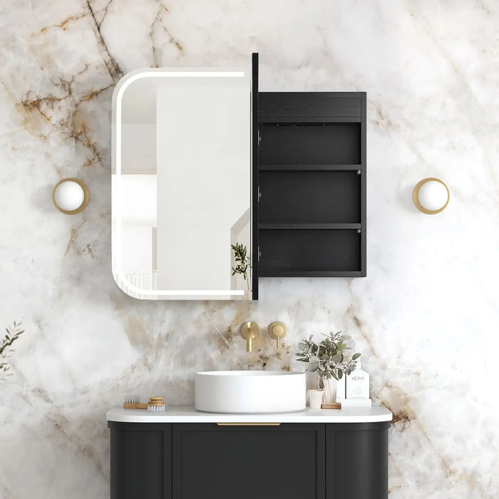 LED Newport Shaving Cabinet Black Oak 900 x 750mm Otti Australia