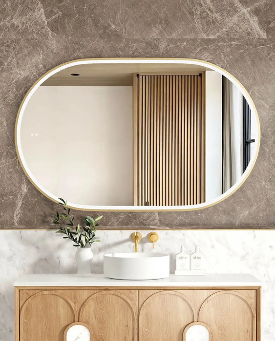 Noosa LED Metal Frame Mirror Gold 1200x750mm Otti Australia