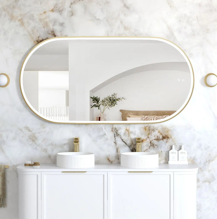 Noosa LED Metal Frame Mirror Gold 1500x750mm Otti Australia