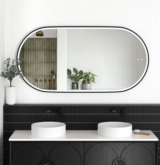Noosa LED Metal Frame Mirror Matte Black Oak 1500x750mm Otti Australia