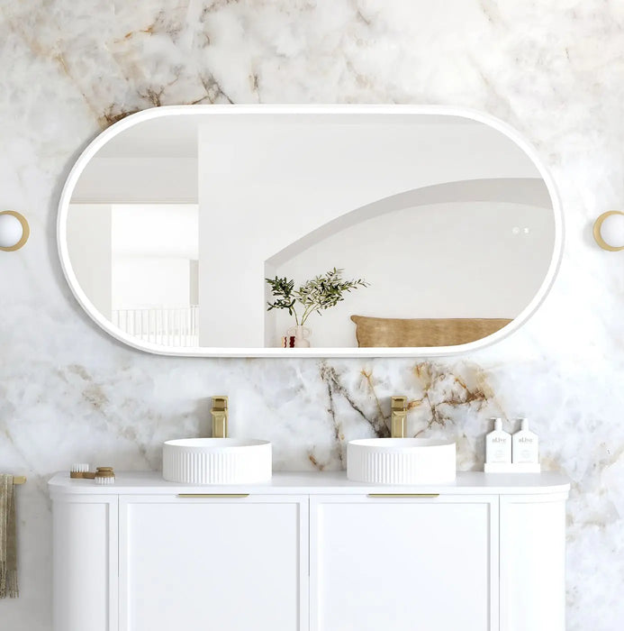 Noosa LED Metal Frame Mirror Matte White 1500x750mm Otti Australia