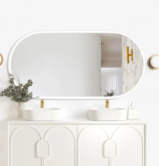 Noosa LED Metal Frame Mirror Matte White 1500x750mm Otti Australia