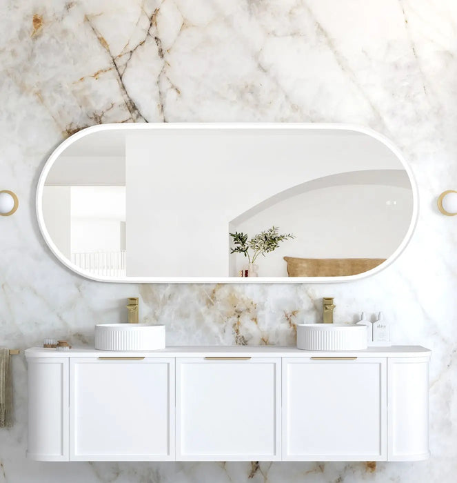 Noosa LED Metal Frame Mirror Matte White 1800x750mm Otti Australia