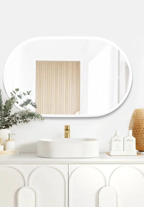 Noosa LED Metal Frame Mirror Matte White 900x600mm Otti Australia