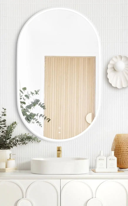 Noosa LED Metal Frame Mirror Matte White 900x600mm Otti Australia