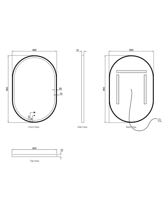 Noosa LED Metal Frame Mirror Matte White 900x600mm Otti Australia