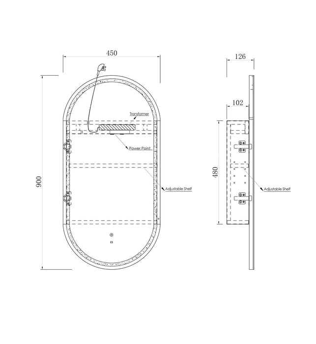 Noosa Led bathroom shaving Cabinet Matte White 900 x 450mm Otti Australia