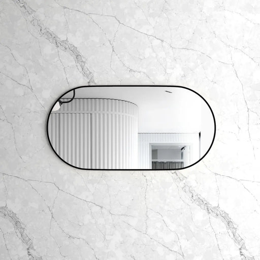 Noosa Oval Framed Black Mirror 1200x600 Otti Australia