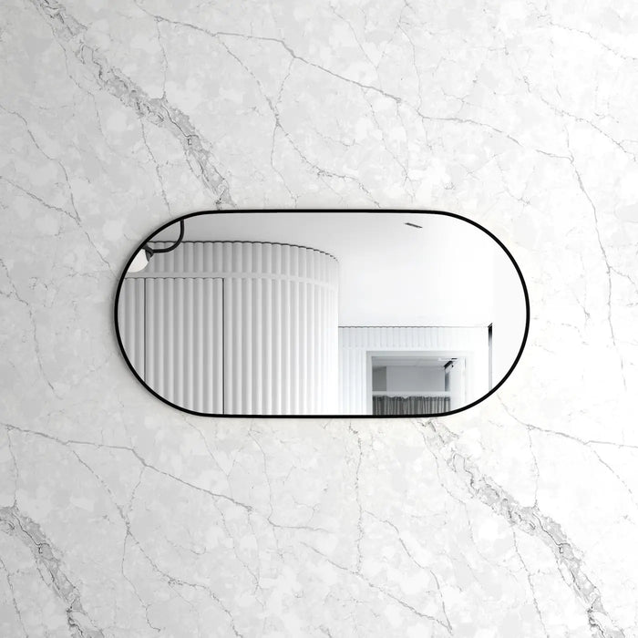 Noosa Oval Framed Black Mirror 1200x600 Otti Australia