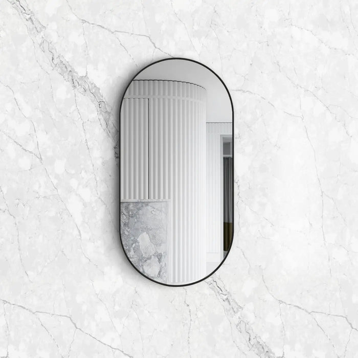 Noosa Oval Framed Black Mirror 1200x600 Otti Australia