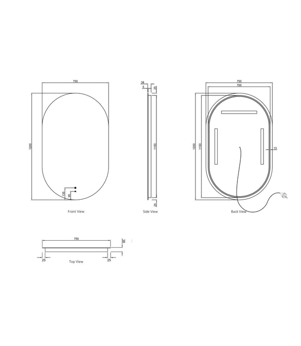 LED Noosa Oval Frameless Mirror 1200x700mm