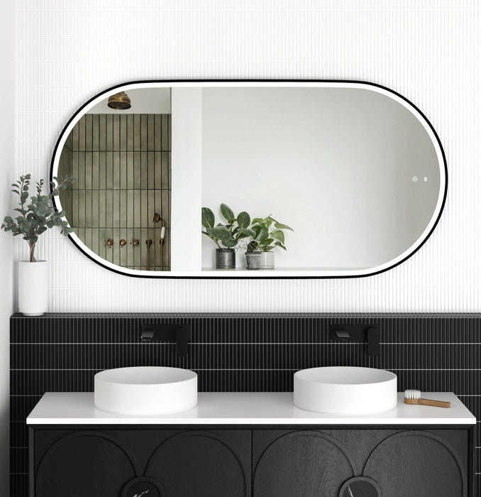 Noosa LED Metal Frame Mirror Matte Black Oak 1500x750mm