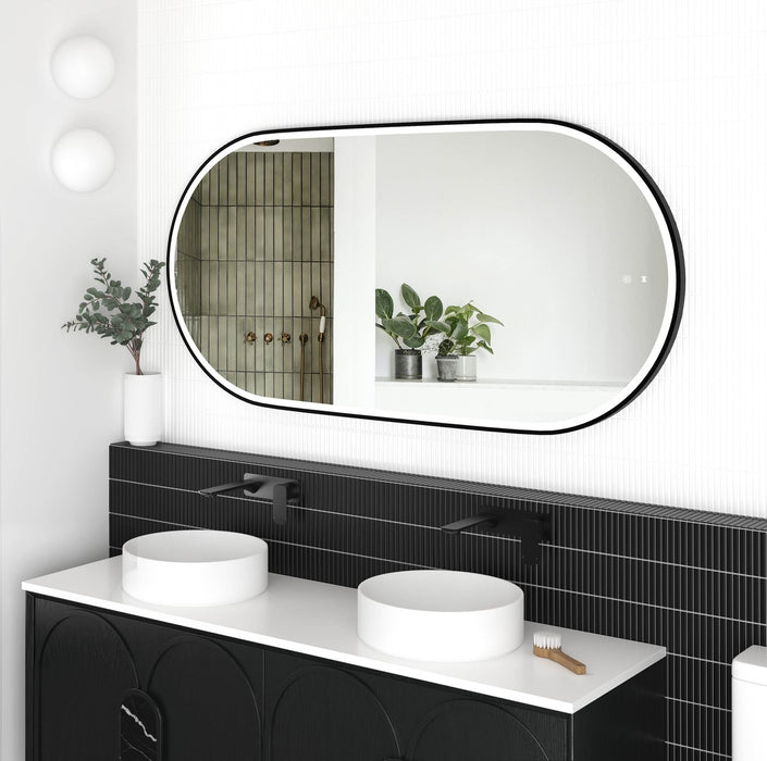 Noosa LED Metal Frame Mirror Matte Black Oak 1500x750mm