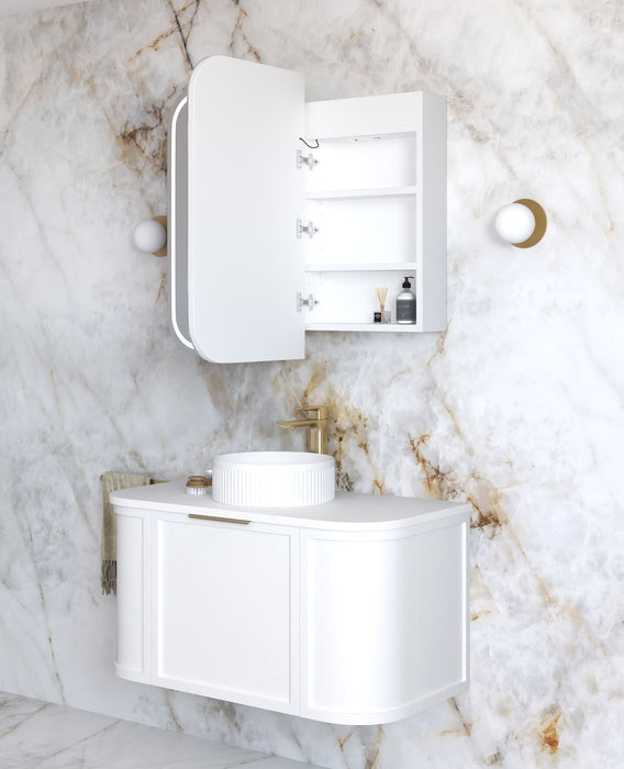 LED Newport Shaving Cabinet Satin white 900x750mm