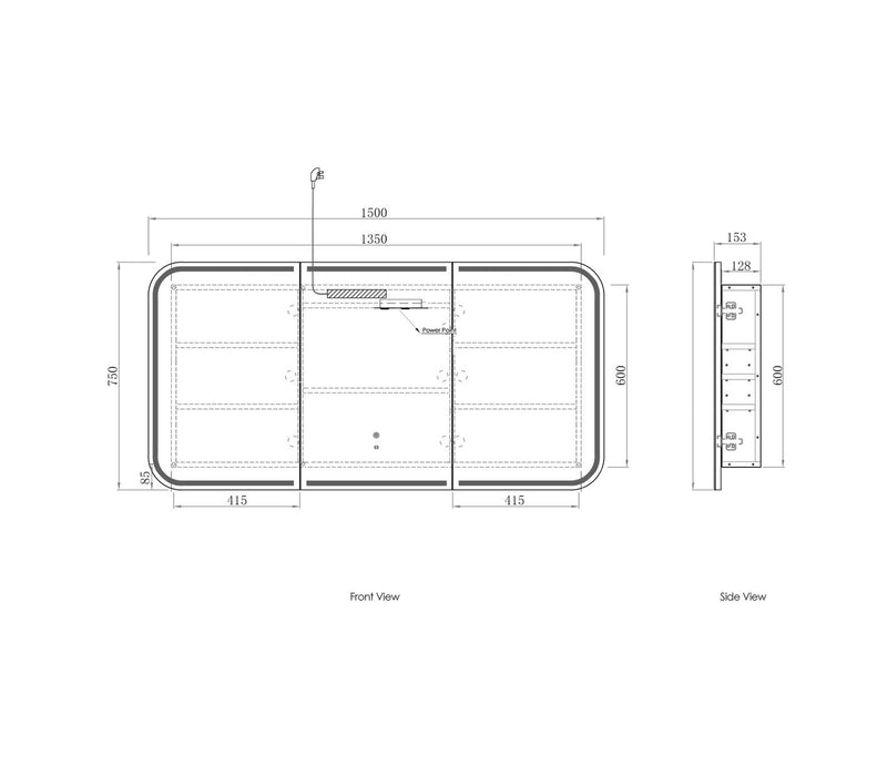 LED Newport Shaving Cabinet Satin white 1500x750mm