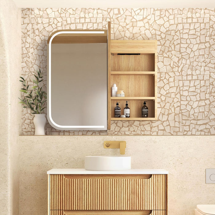 LED Newport Shaving Cabinet Natural Oak 900x750mm