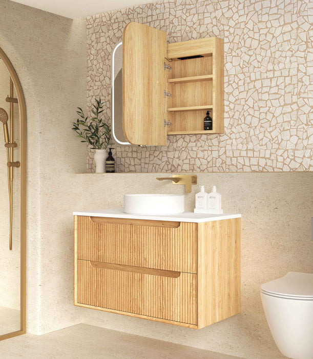 LED Newport Shaving Cabinet Natural Oak 900x750mm