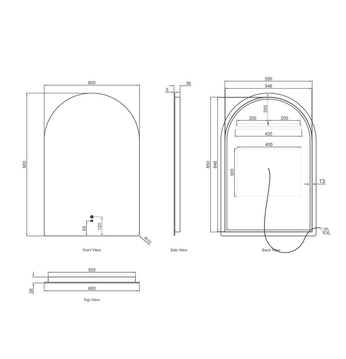 ARCHIE LED Frameless Mirror 900 x 600mm