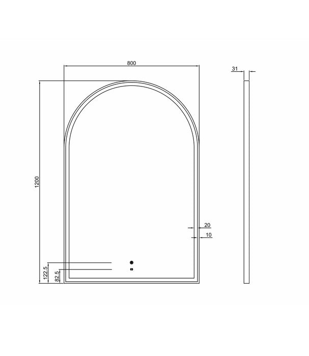 LED Archie Metal Frame Mirror Black 1200x800mm