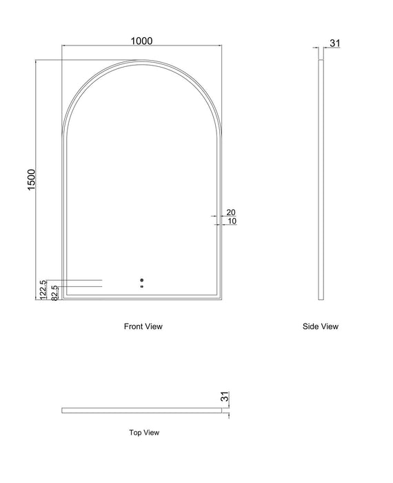 LED Archie Metal Frame Mirror Gold 1500x1000mm